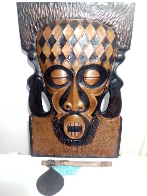 Scarce African Ceremonial Triditional Solid Copper Baule Mask + Triditional Bukan chopper.