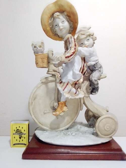 WoW. A Vintage F.E.J. Collector`s Edition Porcelain. A Girl with small Boy, Cat on a Tricycle.