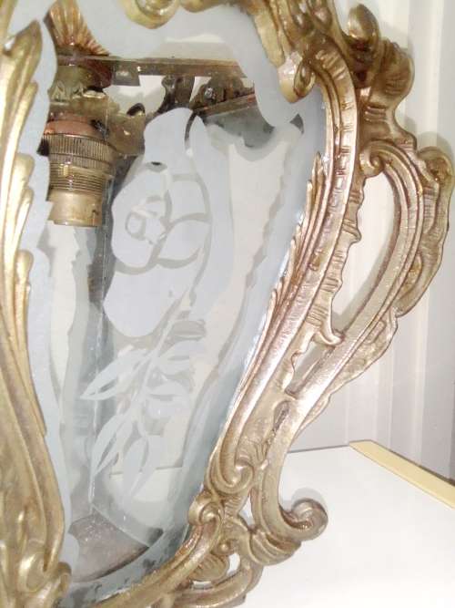 Old 1930`s heavy brass hanging Venetian entrains hall lamp with Rose motifs on glass panels.