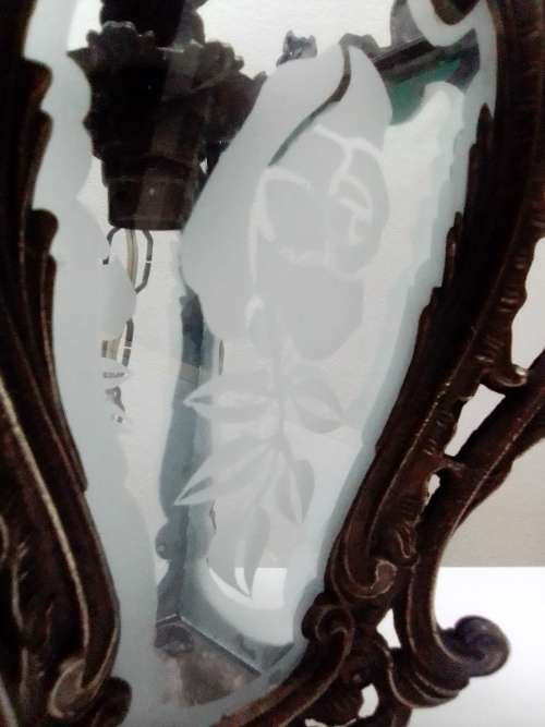 Old 1930`s heavy brass hanging Venetian entrains hall lamp with Rose motifs on glass panels.