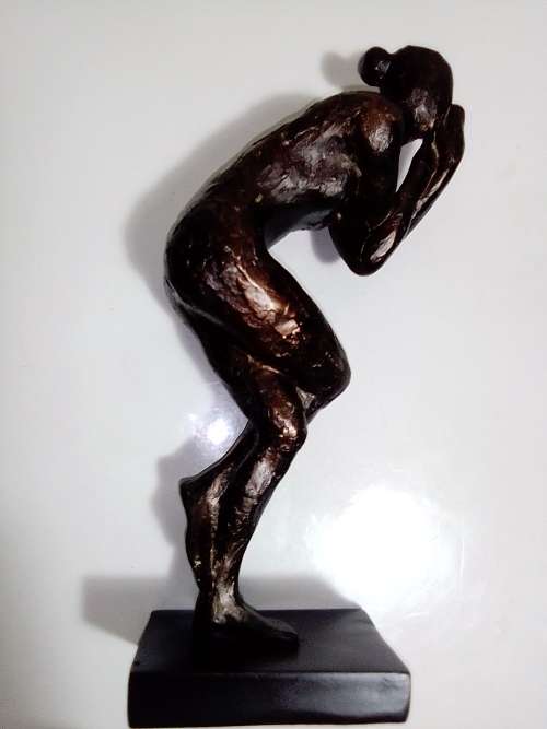 `RESERVED FOR MOMACO 1981`. Two abstract Figurines. Cold cast Bronze+ a heavy Granite female forms