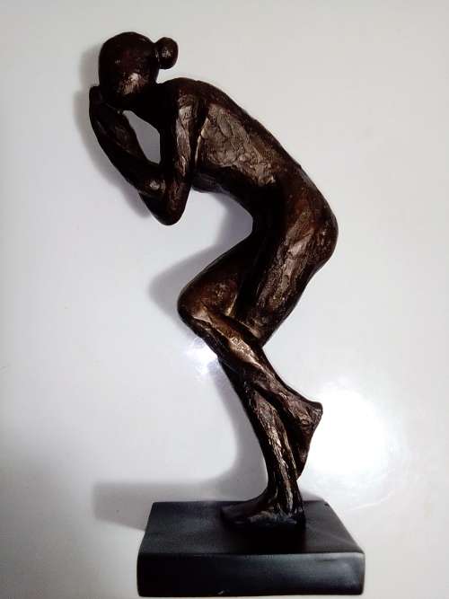 `RESERVED FOR MOMACO 1981`. Two abstract Figurines. Cold cast Bronze+ a heavy Granite female forms