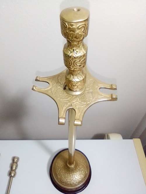 Ideal for that Rustick Fire place. Ornate & Heavy Solid Brass Fire Irons complete on matching stand.