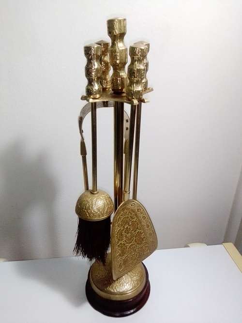 Ideal for that Rustick Fire place. Ornate & Heavy Solid Brass Fire Irons complete on matching stand.