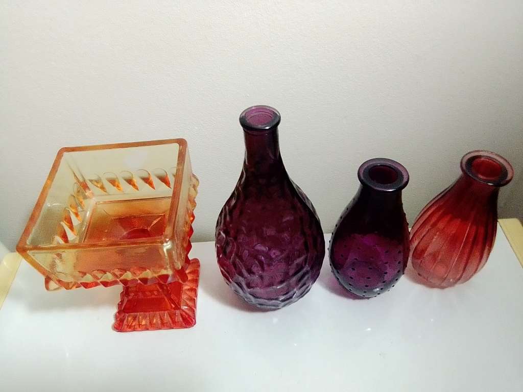 Reserved for "UNDER THE STAIRS" A Vintage collection of 4 Glass vases.