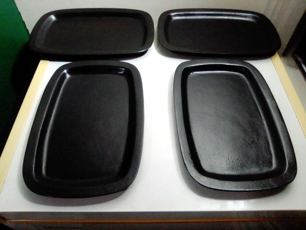 4 Vintage Cast iron Stake plates pre-seasoned and in good used condition.