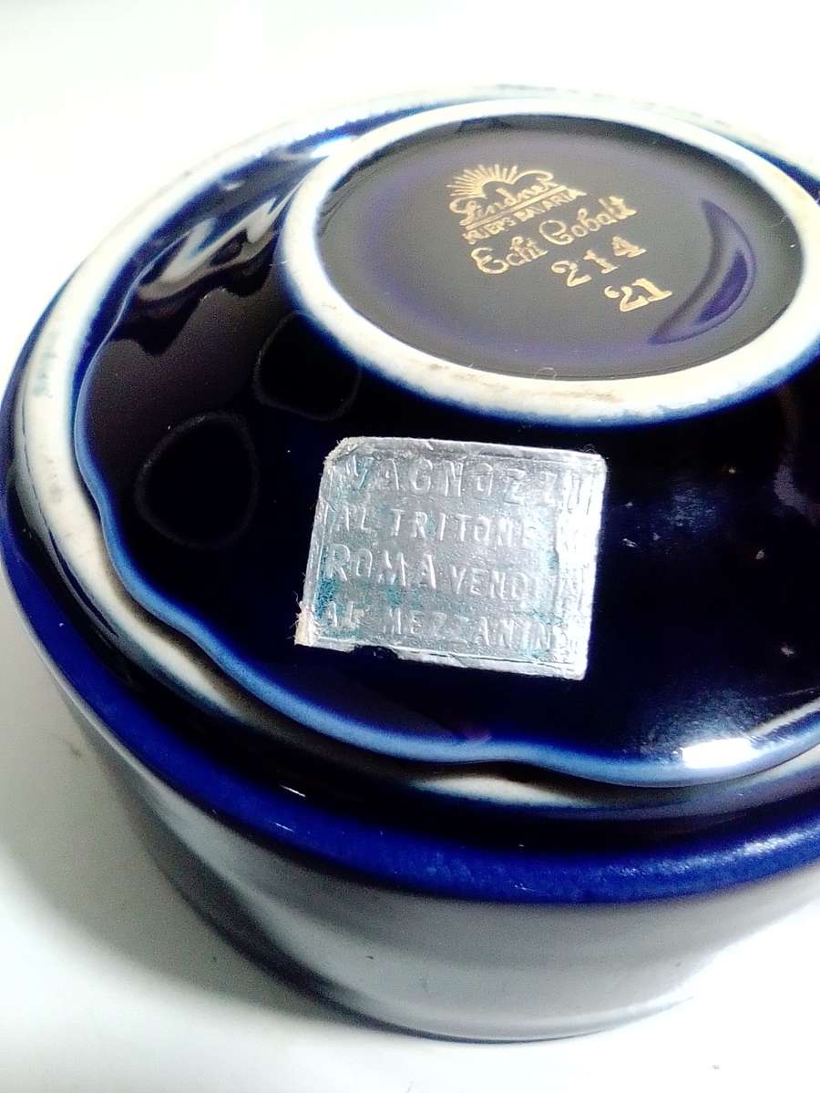 Cobalt blue porcelain, 4 x Sencha Cups, Trinket Box & bowl, 2 Lindner Kueps Bavaria Germany Saucers.