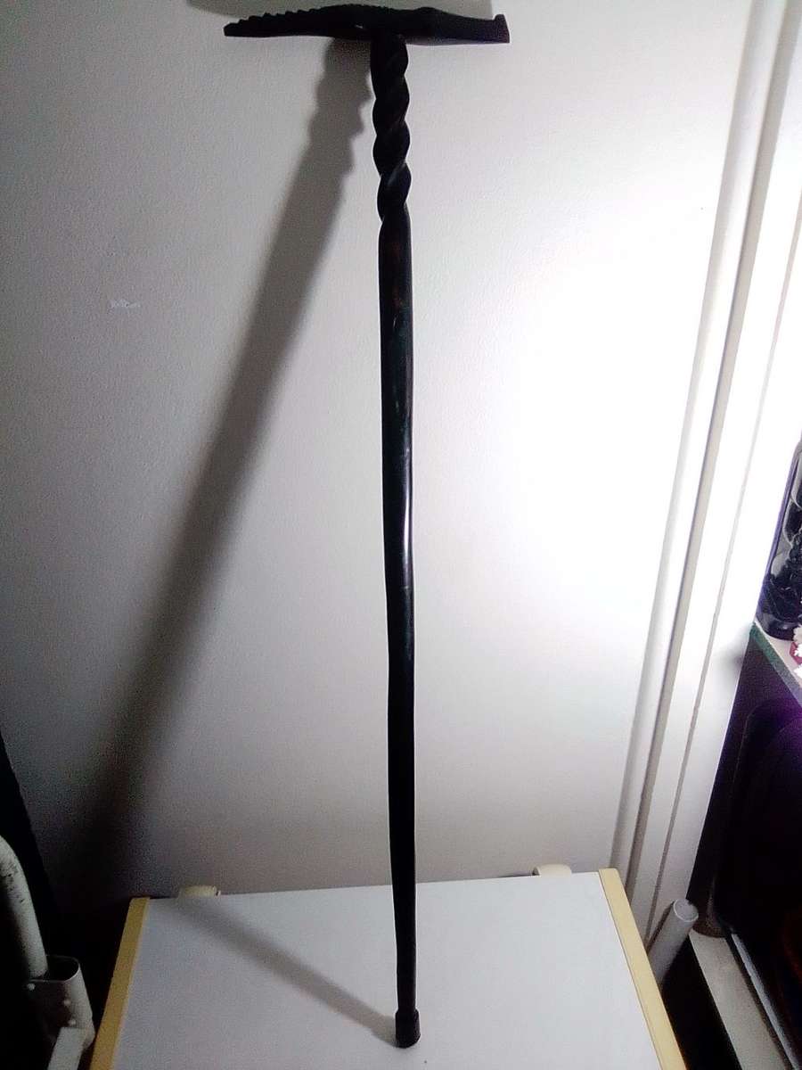 Vintage Hand-Carved Sese Wood Crocodile Walking Stick from Ghana, `Crocodile Companion`