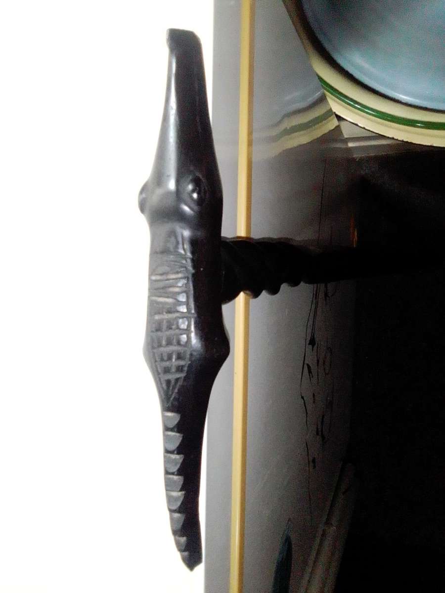 Vintage Hand-Carved Sese Wood Crocodile Walking Stick from Ghana, `Crocodile Companion`