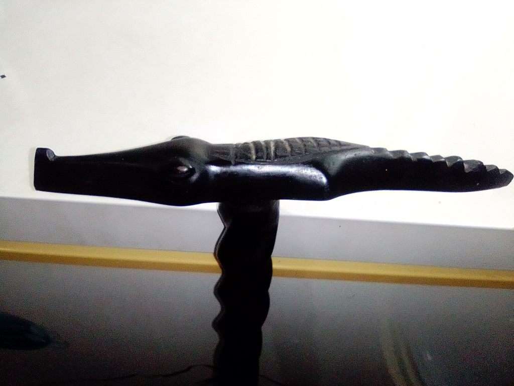 Vintage Hand-Carved Sese Wood Crocodile Walking Stick from Ghana, `Crocodile Companion`