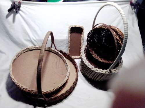 Job lot of 7 hand woven Rotan Vintage baskets The tallest 480mm x 385mm wide.