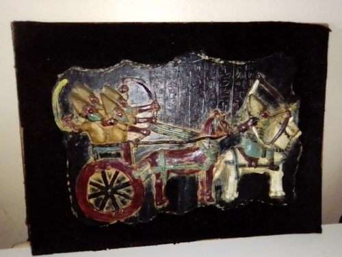 Antique Soldiers at war in a chariot plus Worrior on horse. Cast in a hard composite metatial.