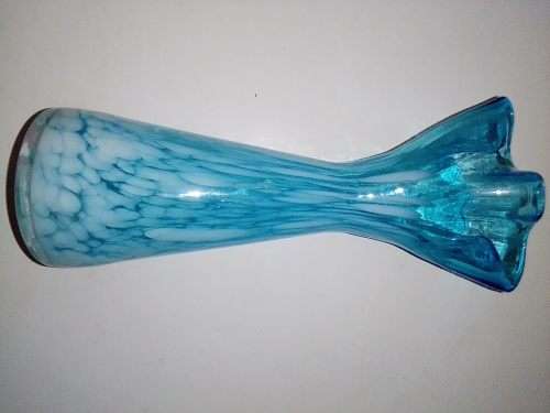 Two lovely unusual paint splash vintage Murano style Blue Vase`s.