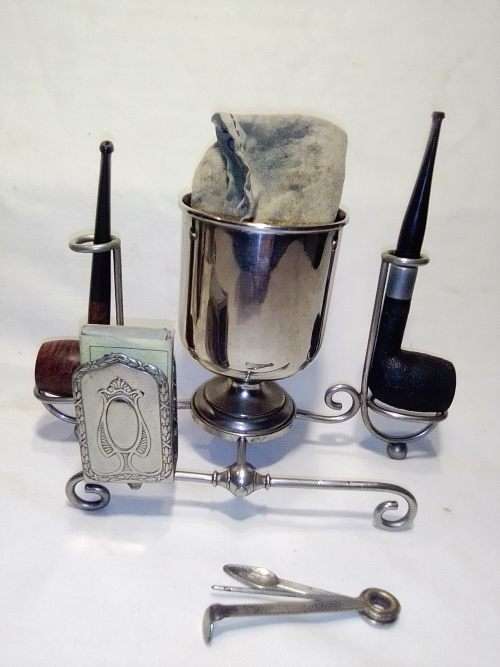 A vintage smokers companion lot. 2 Signed Pipe`s,Lighter, Weather station,Smokers Companion.