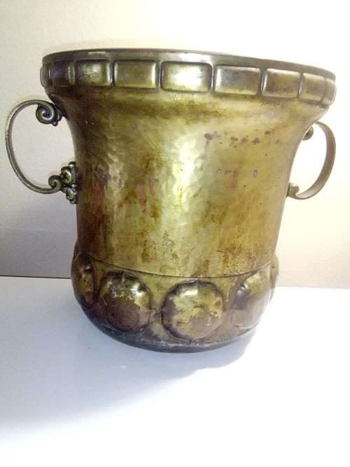 Antique Estate Auction. Large Hand beaten solid Brass two handled Turkish Victorian Urn.