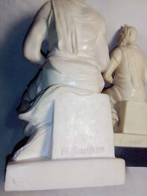 A vintage signed `A Santini` Moses. A replica of Michelangelo`s Moses in St Pieter in Rome.