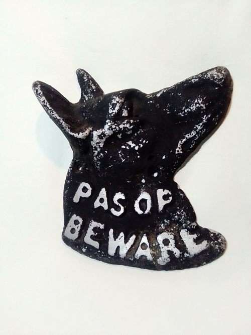 A Cast aluminium `PASOP BEWARE of the Dog` Gate sign.