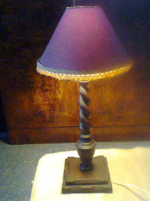 +-1930's Barley Twist Lamp With Red Shade. 610mm high x 180mm WORKING. Posr R R55.00 + 2% Insurance