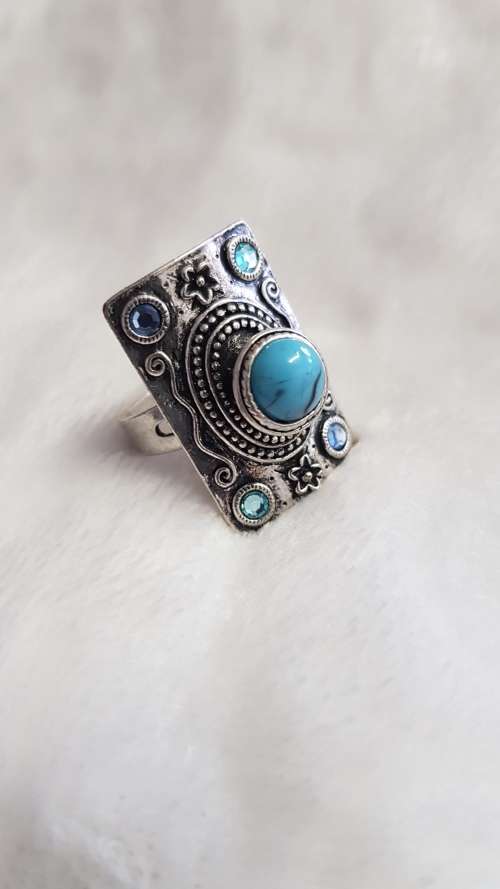 Adjustable Aztec ring with Turquoise & Topaz