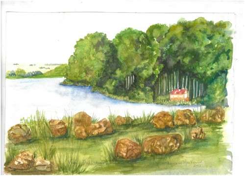 LAKESIDE AT DULLSTROOM....watercolour.  Art Paper,  med.small