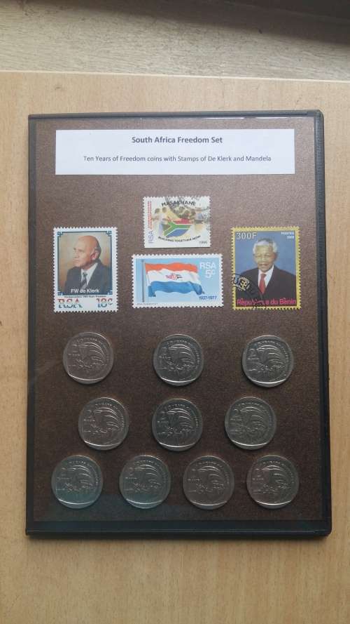 South African Freedom Set: 10 x ten years of freedom R2, Mandela and De Klerk stamps