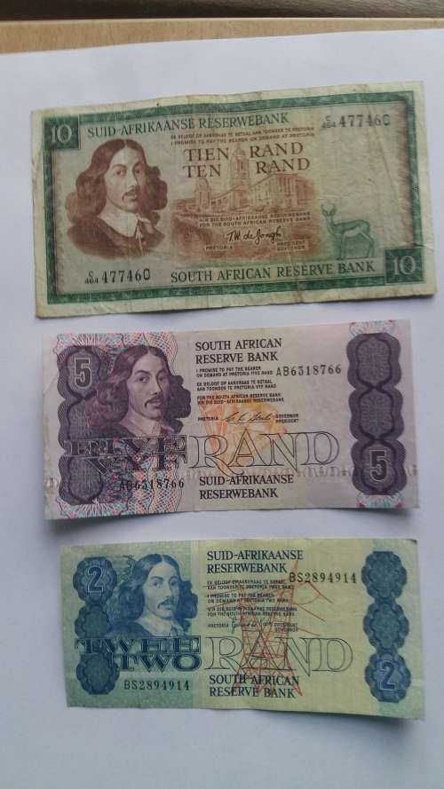 Old South African R2, R5 and R10 notes