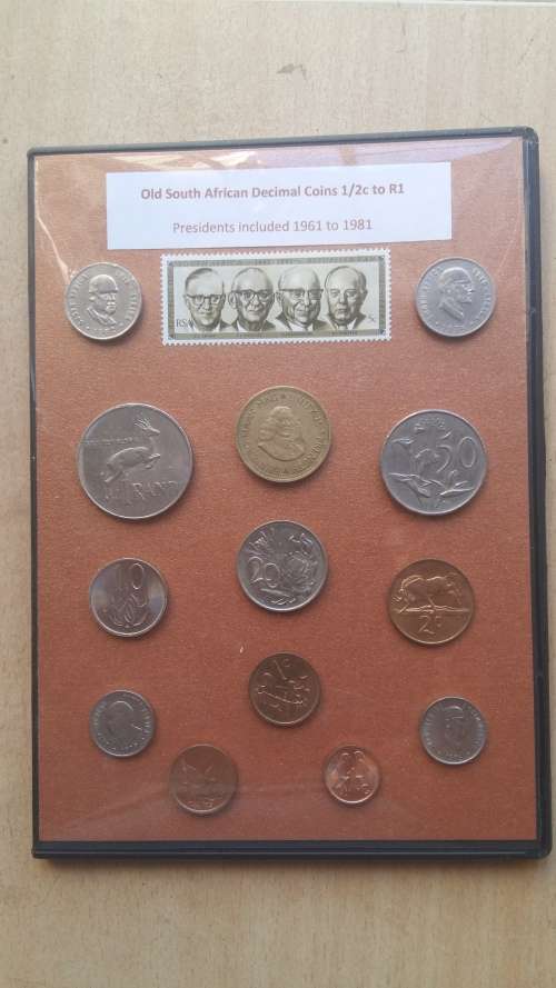 Old South African Decimal Coins 1/2c to R1 : Presidents 1961 to 1981 included