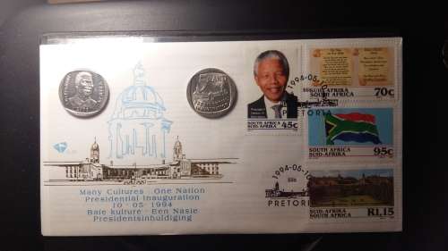 Mandela Inauguration FDC and 1994 coin with 2000 smiley Mandela R5!