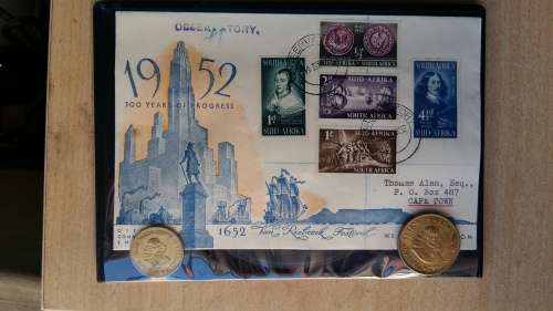 Jan Van Riebeeck 300 years at Cape official Commemorative cover and 1961 1/2c and 1c