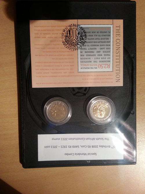 South African Constitution - 2011 SARB coin, 90th Birtday R5 coin , Special stamp