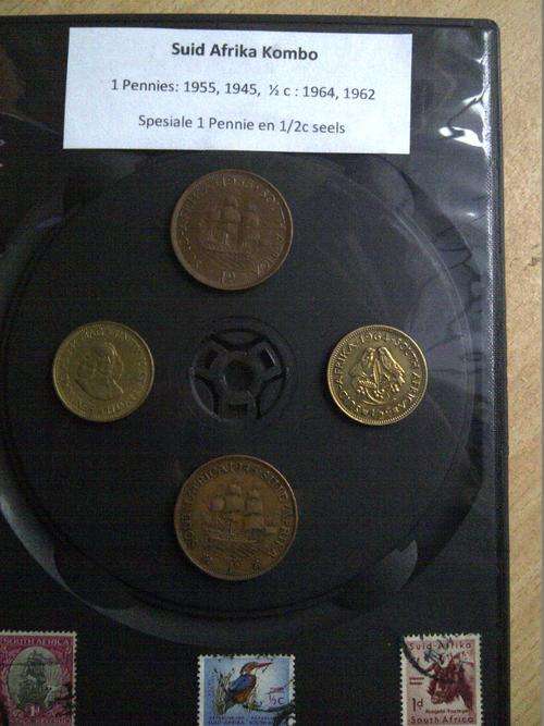 Suid Afrika Kombo: 1 Pennie - 1955, 1945; 1/2c 1962, 1964 en 1d en 1/2c seels