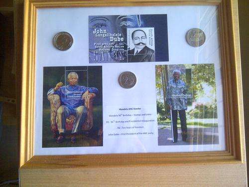 ANC:  Mandela 90th Birthday R5 and Stamps, R5 Inauguration and Dube - first President of  pre ANC