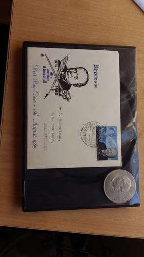 Winston Churchill Commemorative 1965 Queen Elizabeth Crown and FDC issued in Bulawayo Rhodesia