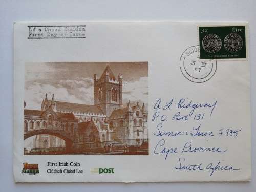 FDC of First Irish coin stamp issued in 1997