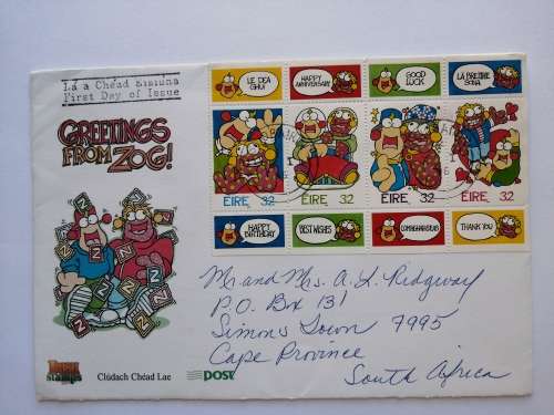Irish FDC Greeting stamps from Zog