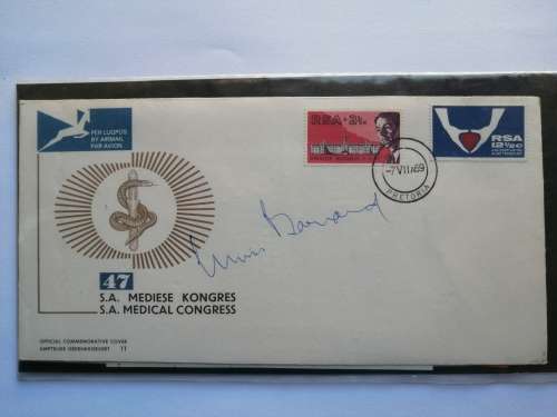 Dr. Chris Barnard signature on 1969 SA Medical Congress FDC