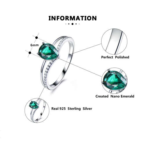 The S925 Silver 0.80 Ct. Pear Shaped Emerald Green Engagement Ring