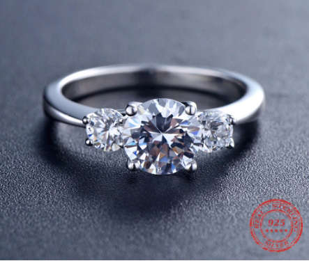 The S925 Silver 1.30 Ct. Three Stone Prong Engagement Ring