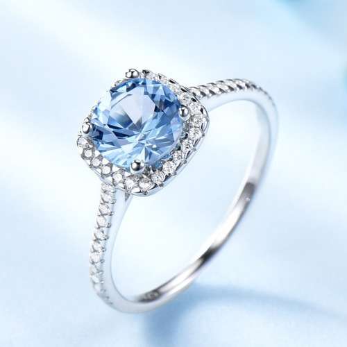 The S925 Silver Square 0.84 Ct. Sky Blue Topaz Engagement Ring
