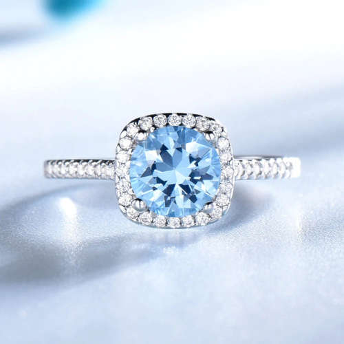 The S925 Silver Square 0.84 Ct. Sky Blue Topaz Engagement Ring