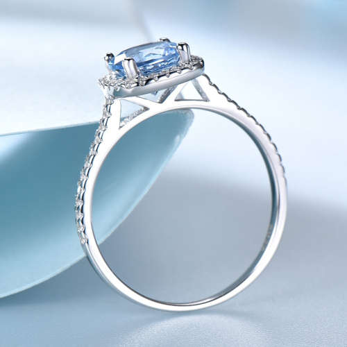 The S925 Silver Square 0.84 Ct. Sky Blue Topaz Engagement Ring