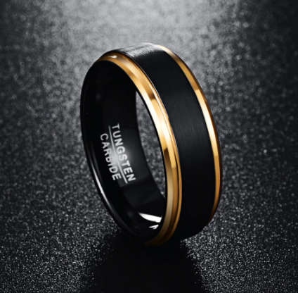 The 8mm Black And Gold Tungsten Mens Ring