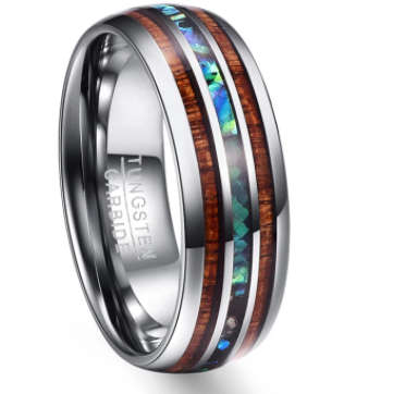 The 8mm Hawaiian Koa Wood And Abalone Shell Tungsten Carbide Ring