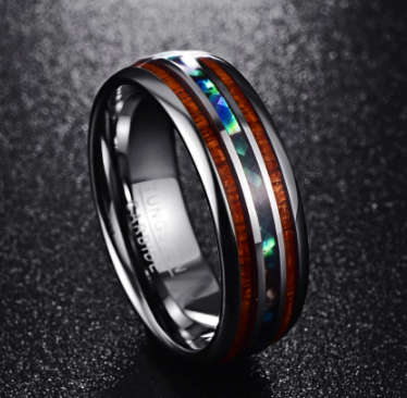 The 8mm Hawaiian Koa Wood And Abalone Shell Tungsten Carbide Ring
