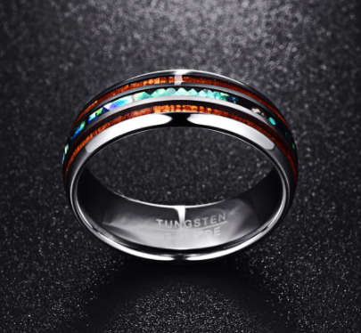 The 8mm Hawaiian Koa Wood And Abalone Shell Tungsten Carbide Ring