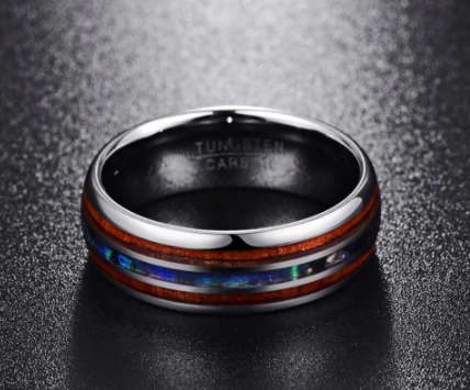The 8mm Hawaiian Koa Wood And Abalone Shell Tungsten Carbide Ring