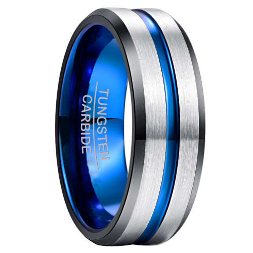 The 8mm Indigo Stripe Mens Tungsten Ring