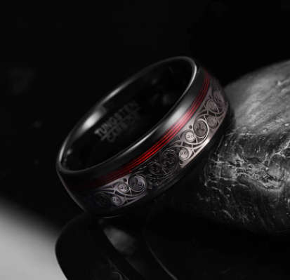 The 8mm Red Guitar String Tungsten Carbide Ring