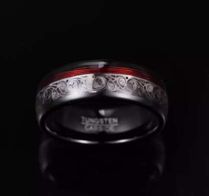 The 8mm Red Guitar String Tungsten Carbide Ring