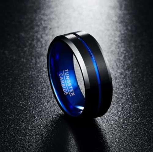 The Cobalt Blue Tungsten Carbide Mens Ring
